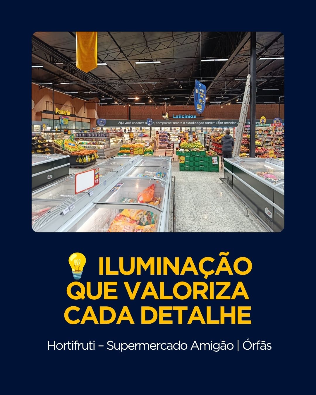 Mais um projeto executado pela Proton Maintenance! ⚡

Nossa equipe realizou a instalação da infraestrutura elétrica no setor de hortifruti do Supermercado Amigão, no bairro Órfãs, em Ponta Grossa.

Os serviços executados incluíram:
✔️ Instalação de perfilados suspensos para luminárias;
✔️ Instalação de perfilados metálicos;
✔️ Instalação de spots de iluminação.

Cada instalação foi realizada com foco em segurança, organização e qualidade, garantindo uma infraestrutura preparada para oferecer uma iluminação eficiente e valorizar a apresentação dos produtos no ambiente comercial.

📍 Ponta Grossa – PR

Proton Maintenance
Soluções em instalações elétricas, manutenção e infraestrutura para obras comerciais e industriais.

#ProtonMaintenance #SupermercadoAmigão #Hortifruti #InstalaçãoElétrica #IluminaçãoComercial #Perfilado #Spots #PontaGrossa #ObraComercial #Infraestrutura #Engenharia